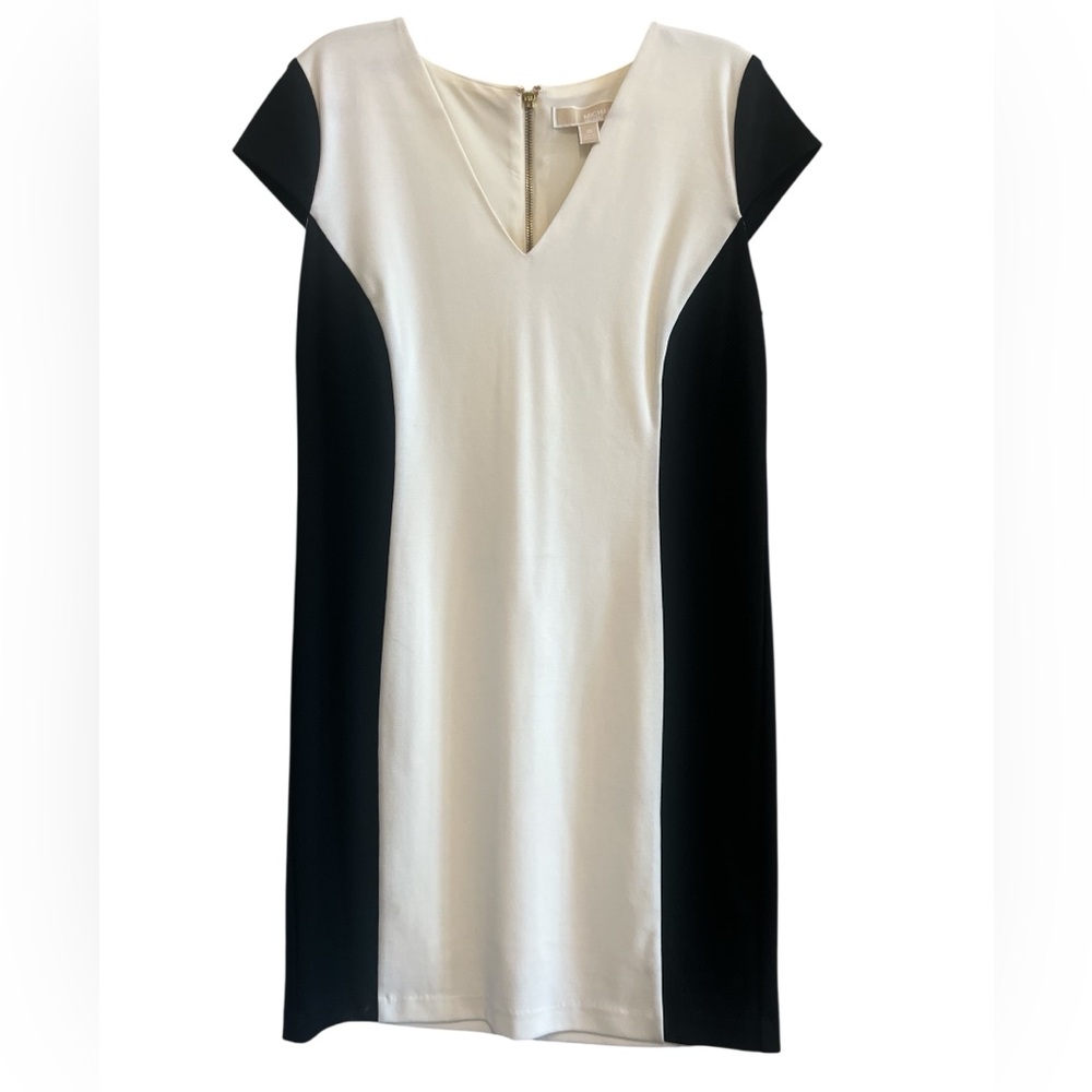 Michael Kors Black and Cream Colorblock V-Neck Dress NEW Size 10